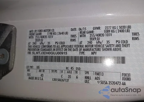 2016 Lincoln Mkc Reserve z USA, uszkodzony, nr VIN 5LMTJ3DH0GUJ00915